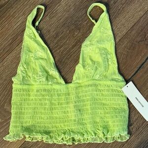 Urban Outfitters Neon Lime Lace Smocked Cropped Cami Top
